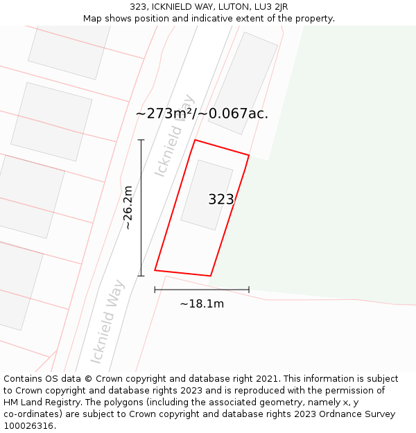 323, ICKNIELD WAY, LUTON, LU3 2JR: Plot and title map