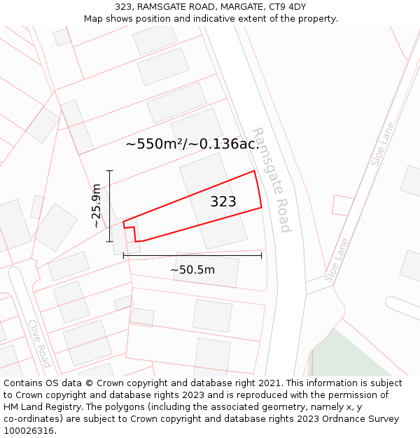 323, RAMSGATE ROAD, MARGATE, CT9 4DY: Plot and title map