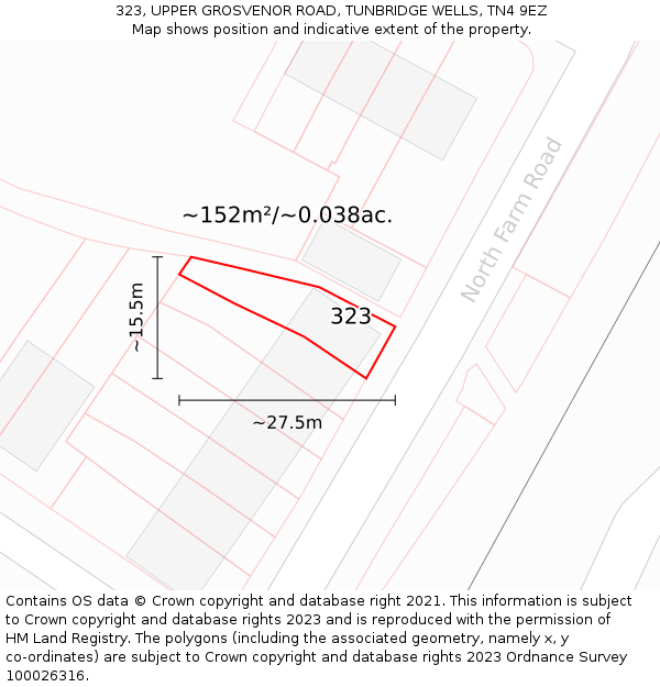 323, UPPER GROSVENOR ROAD, TUNBRIDGE WELLS, TN4 9EZ: Plot and title map