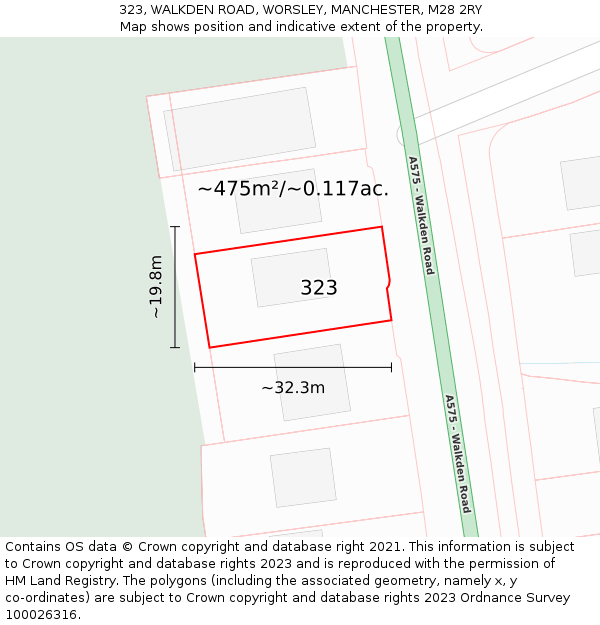 323, WALKDEN ROAD, WORSLEY, MANCHESTER, M28 2RY: Plot and title map