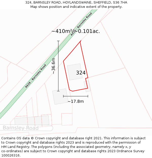 324, BARNSLEY ROAD, HOYLANDSWAINE, SHEFFIELD, S36 7HA: Plot and title map