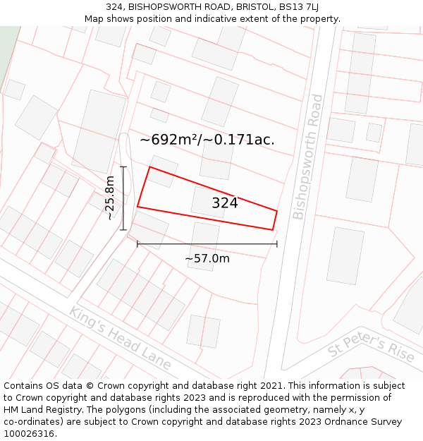324, BISHOPSWORTH ROAD, BRISTOL, BS13 7LJ: Plot and title map