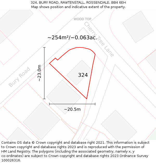 324, BURY ROAD, RAWTENSTALL, ROSSENDALE, BB4 6EH: Plot and title map