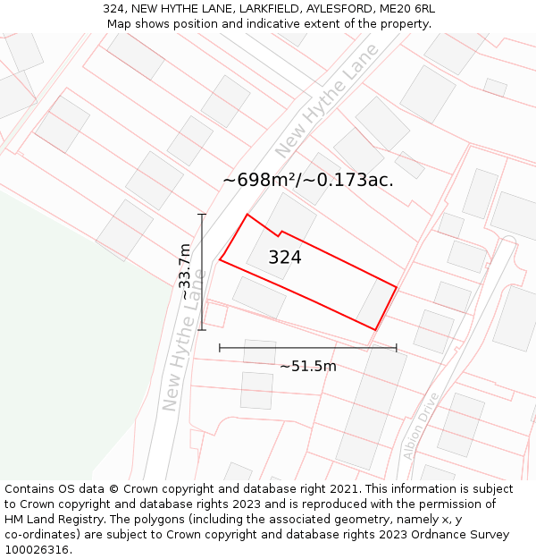 324, NEW HYTHE LANE, LARKFIELD, AYLESFORD, ME20 6RL: Plot and title map