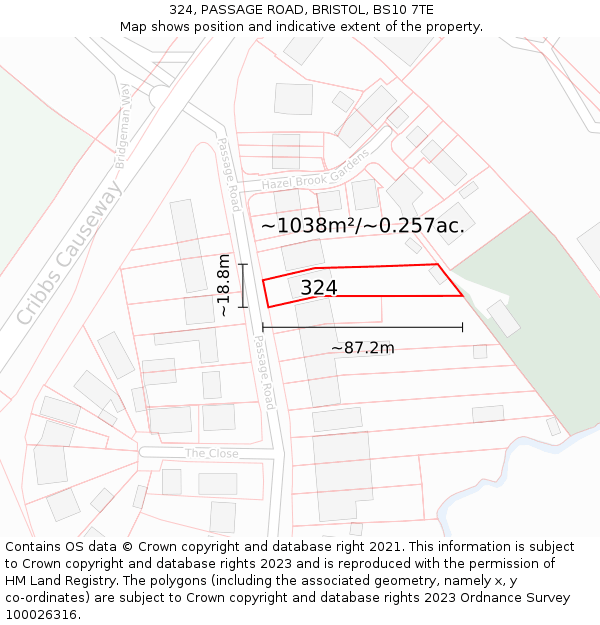 324, PASSAGE ROAD, BRISTOL, BS10 7TE: Plot and title map