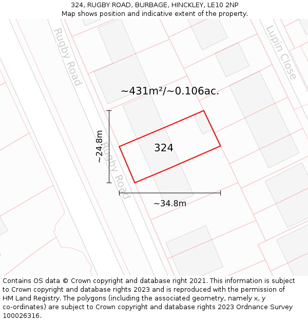 324, RUGBY ROAD, BURBAGE, HINCKLEY, LE10 2NP: Plot and title map
