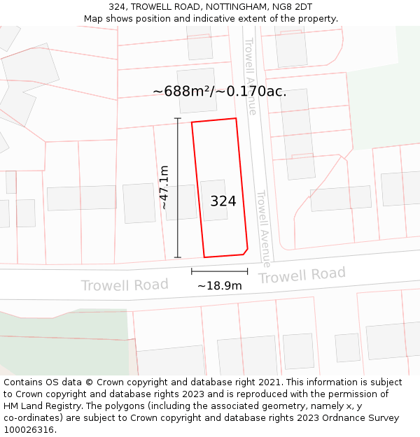 324, TROWELL ROAD, NOTTINGHAM, NG8 2DT: Plot and title map