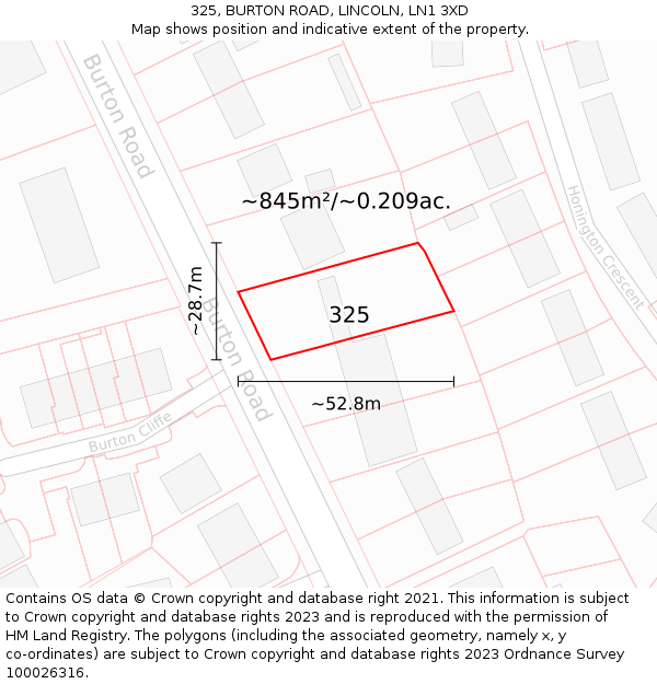 325, BURTON ROAD, LINCOLN, LN1 3XD: Plot and title map