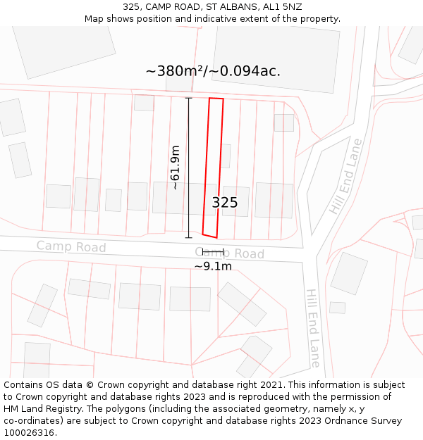 325, CAMP ROAD, ST ALBANS, AL1 5NZ: Plot and title map