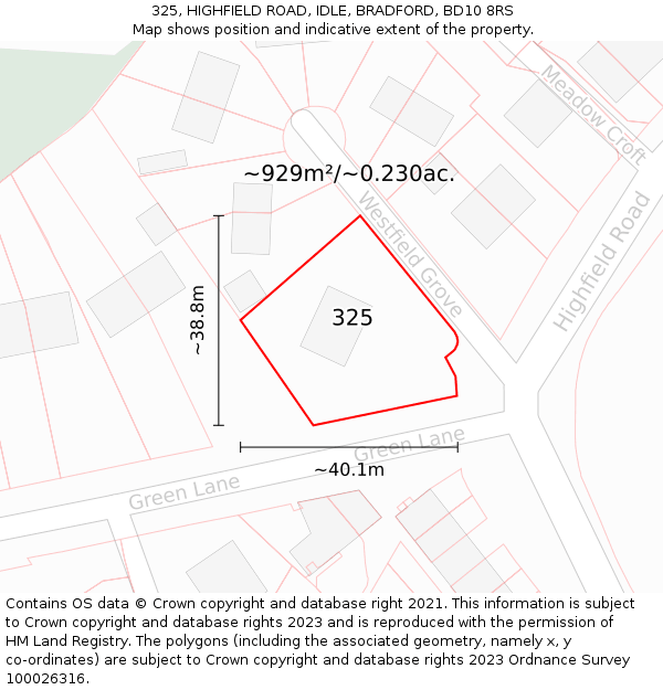 325, HIGHFIELD ROAD, IDLE, BRADFORD, BD10 8RS: Plot and title map