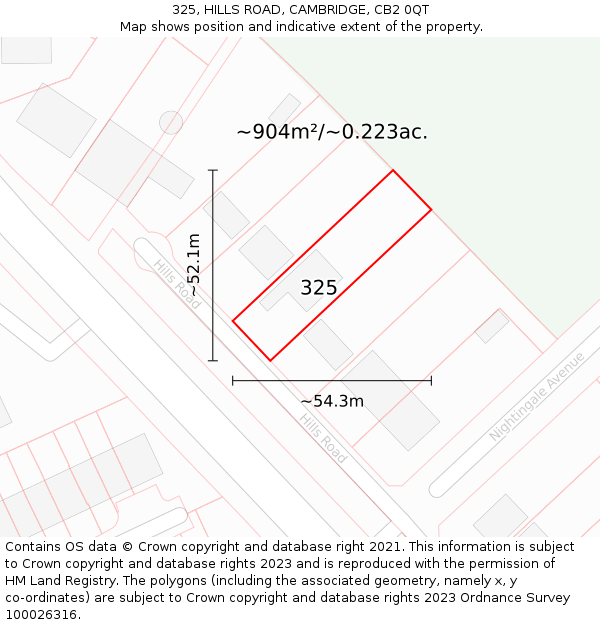325, HILLS ROAD, CAMBRIDGE, CB2 0QT: Plot and title map