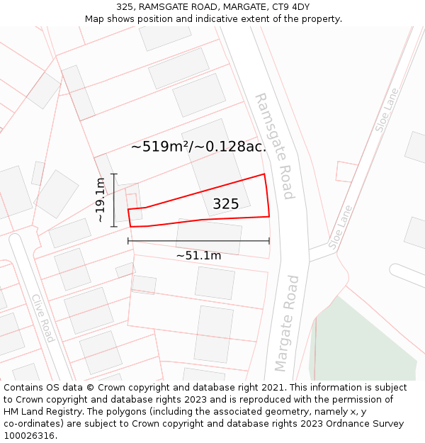 325, RAMSGATE ROAD, MARGATE, CT9 4DY: Plot and title map