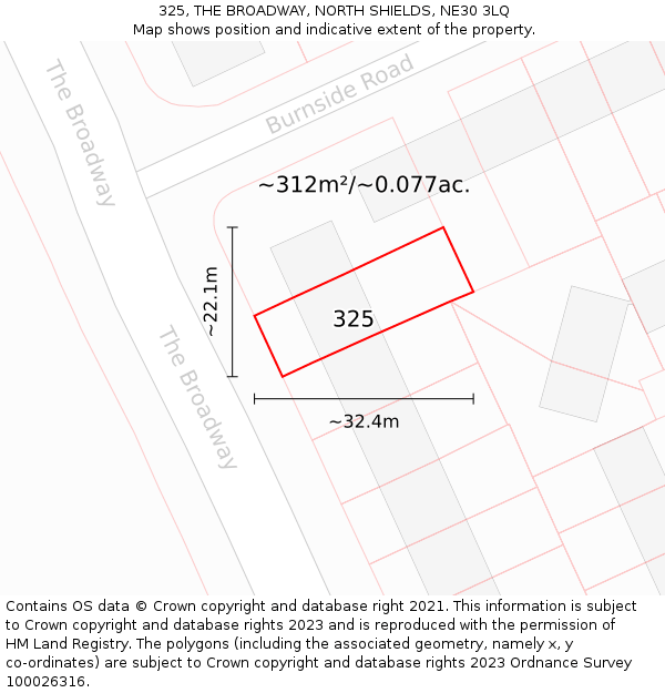 325, THE BROADWAY, NORTH SHIELDS, NE30 3LQ: Plot and title map