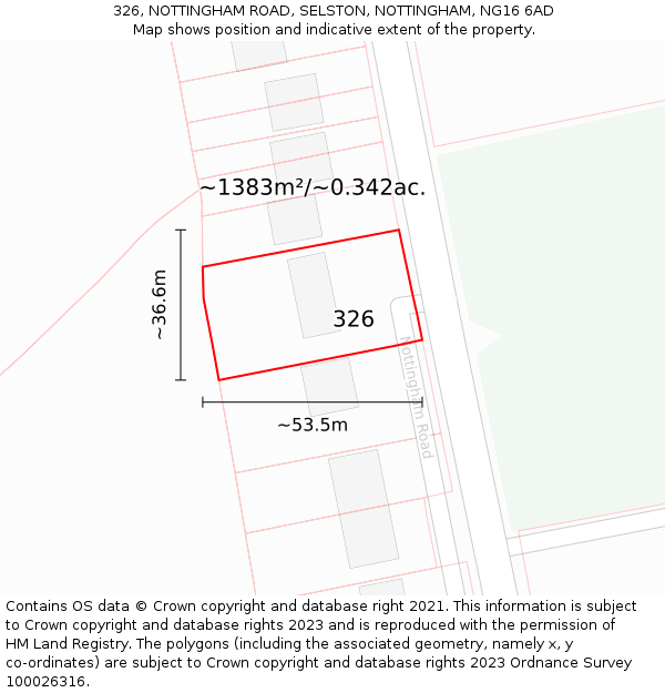 326, NOTTINGHAM ROAD, SELSTON, NOTTINGHAM, NG16 6AD: Plot and title map