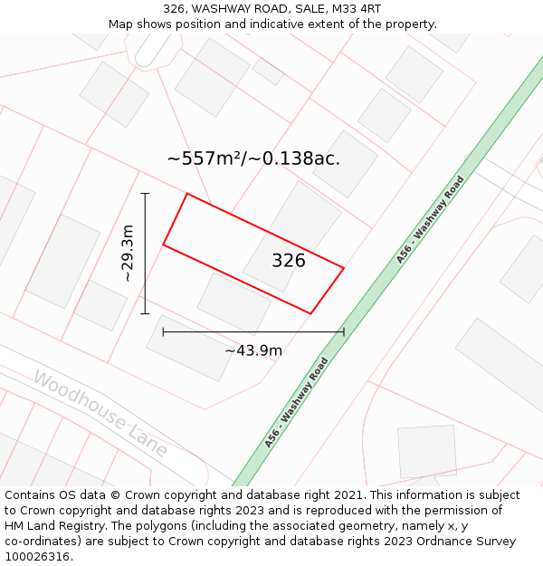 326, WASHWAY ROAD, SALE, M33 4RT: Plot and title map