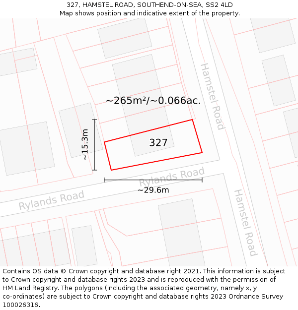 327, HAMSTEL ROAD, SOUTHEND-ON-SEA, SS2 4LD: Plot and title map