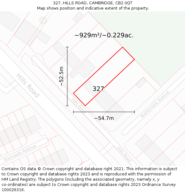 327, HILLS ROAD, CAMBRIDGE, CB2 0QT: Plot and title map