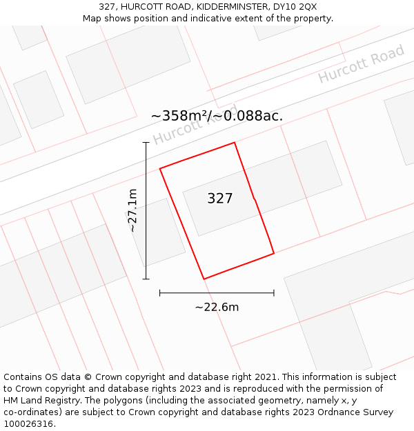 327, HURCOTT ROAD, KIDDERMINSTER, DY10 2QX: Plot and title map