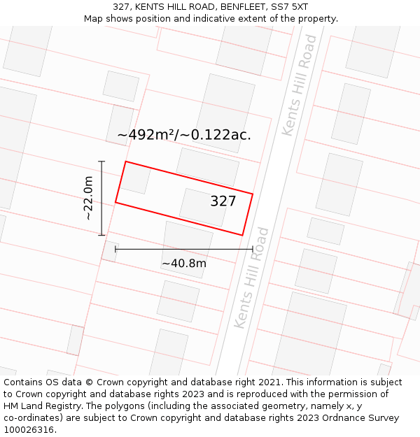 327, KENTS HILL ROAD, BENFLEET, SS7 5XT: Plot and title map