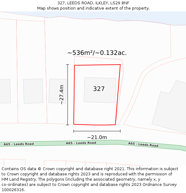 327, LEEDS ROAD, ILKLEY, LS29 8NF: Plot and title map