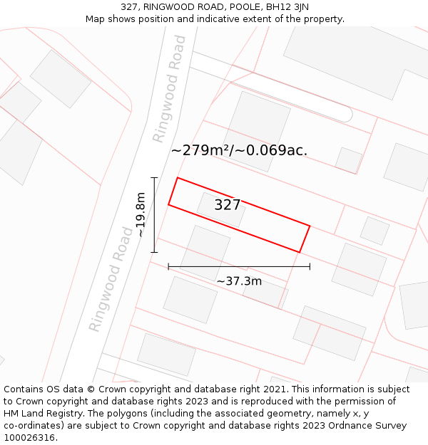 327, RINGWOOD ROAD, POOLE, BH12 3JN: Plot and title map
