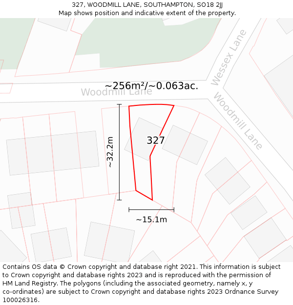 327, WOODMILL LANE, SOUTHAMPTON, SO18 2JJ: Plot and title map