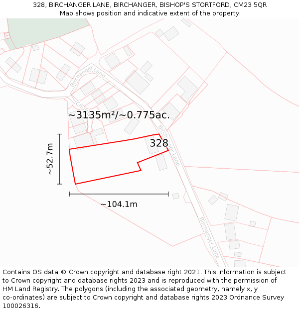 328, BIRCHANGER LANE, BIRCHANGER, BISHOP'S STORTFORD, CM23 5QR: Plot and title map