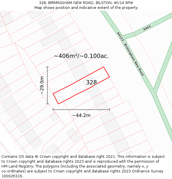 328, BIRMINGHAM NEW ROAD, BILSTON, WV14 9PW: Plot and title map