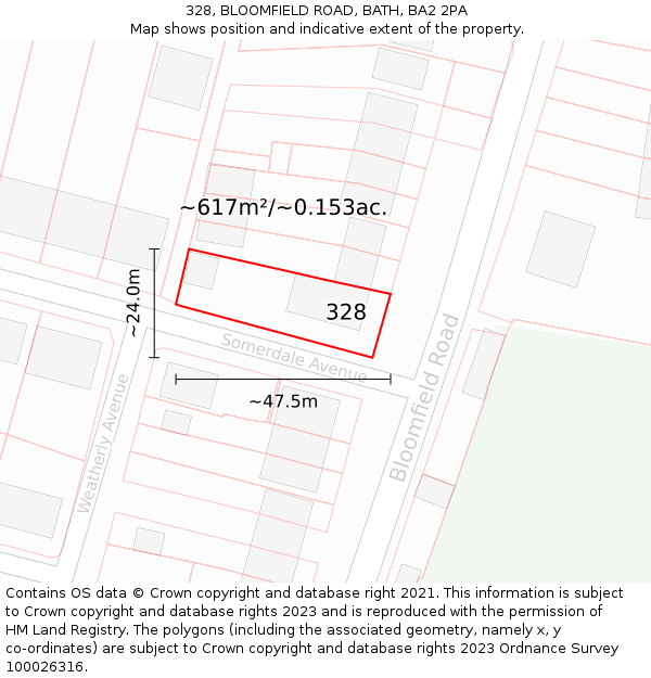 328, BLOOMFIELD ROAD, BATH, BA2 2PA: Plot and title map