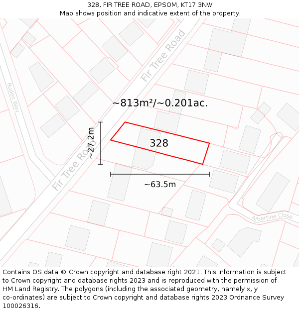 328, FIR TREE ROAD, EPSOM, KT17 3NW: Plot and title map