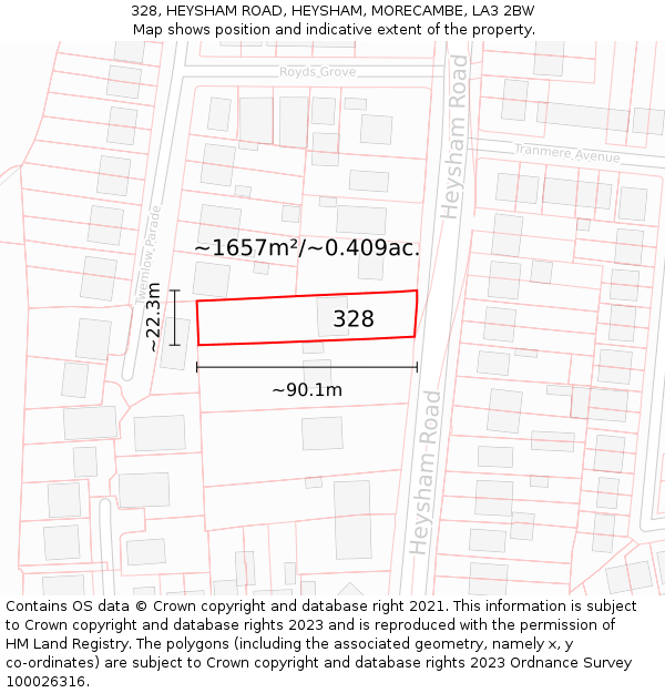 328, HEYSHAM ROAD, HEYSHAM, MORECAMBE, LA3 2BW: Plot and title map