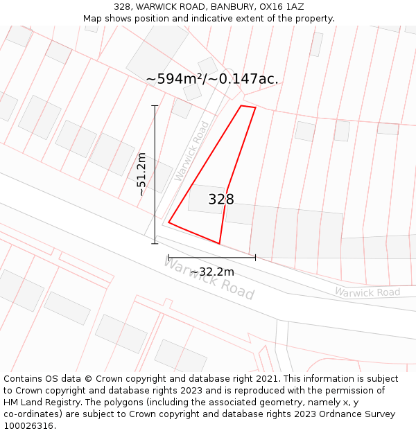 328, WARWICK ROAD, BANBURY, OX16 1AZ: Plot and title map