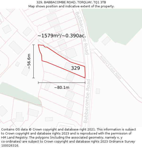 329, BABBACOMBE ROAD, TORQUAY, TQ1 3TB: Plot and title map