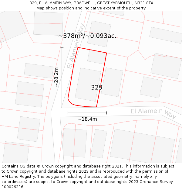 329, EL ALAMEIN WAY, BRADWELL, GREAT YARMOUTH, NR31 8TX: Plot and title map