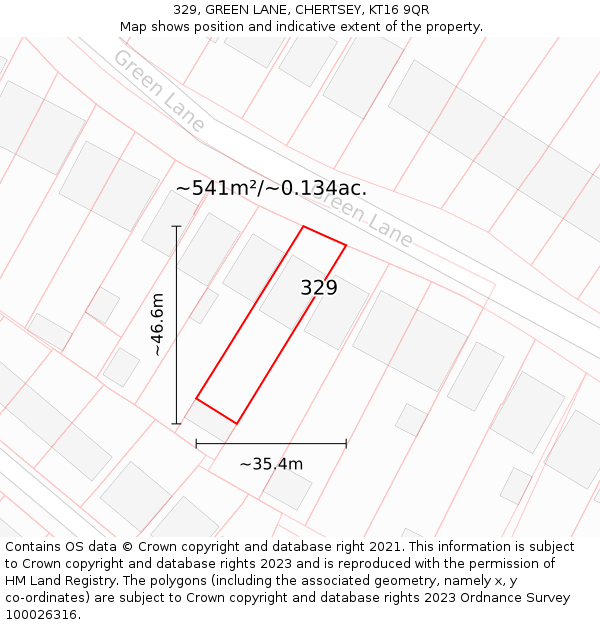 329, GREEN LANE, CHERTSEY, KT16 9QR: Plot and title map