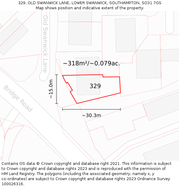 329, OLD SWANWICK LANE, LOWER SWANWICK, SOUTHAMPTON, SO31 7GS: Plot and title map
