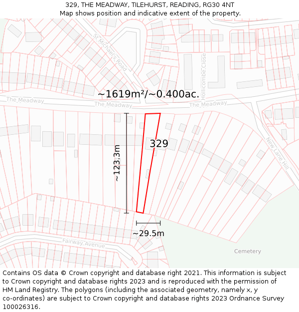 329, THE MEADWAY, TILEHURST, READING, RG30 4NT: Plot and title map