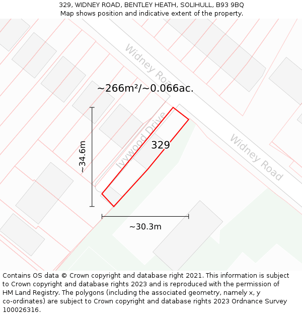 329, WIDNEY ROAD, BENTLEY HEATH, SOLIHULL, B93 9BQ: Plot and title map