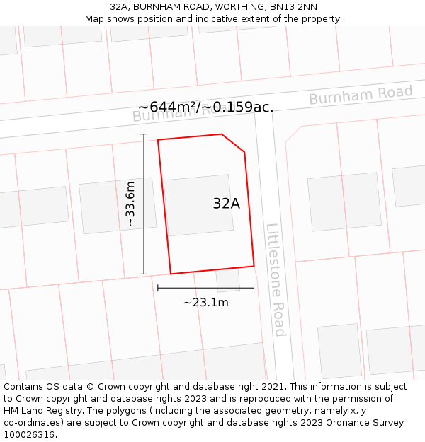 32A, BURNHAM ROAD, WORTHING, BN13 2NN: Plot and title map