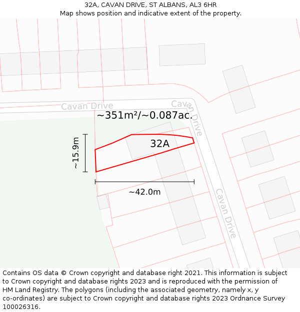 32A, CAVAN DRIVE, ST ALBANS, AL3 6HR: Plot and title map