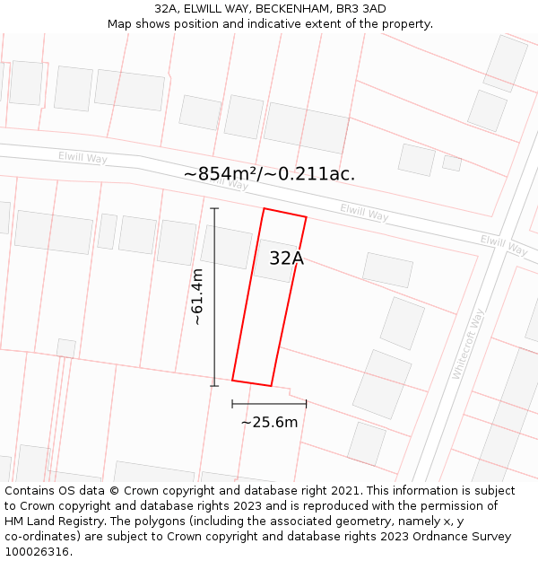 32A, ELWILL WAY, BECKENHAM, BR3 3AD: Plot and title map