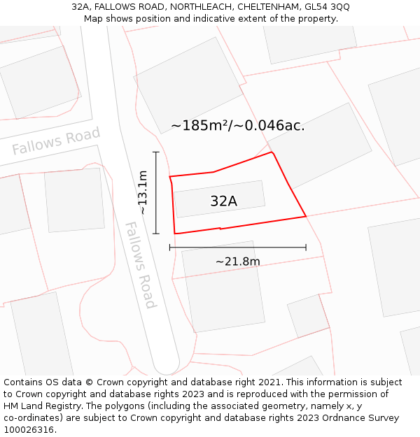 32A, FALLOWS ROAD, NORTHLEACH, CHELTENHAM, GL54 3QQ: Plot and title map
