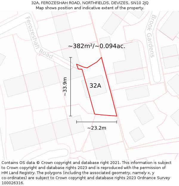 32A, FEROZESHAH ROAD, NORTHFIELDS, DEVIZES, SN10 2JQ: Plot and title map