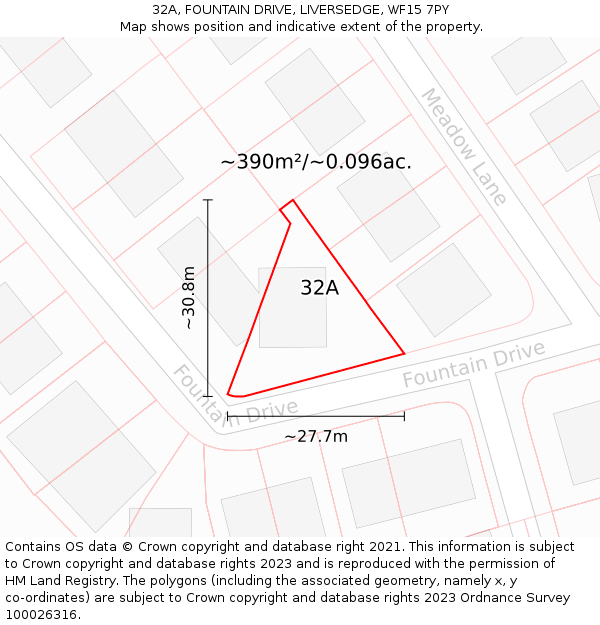 32A, FOUNTAIN DRIVE, LIVERSEDGE, WF15 7PY: Plot and title map