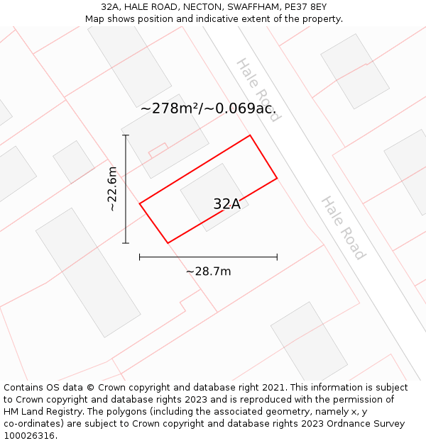 32A, HALE ROAD, NECTON, SWAFFHAM, PE37 8EY: Plot and title map