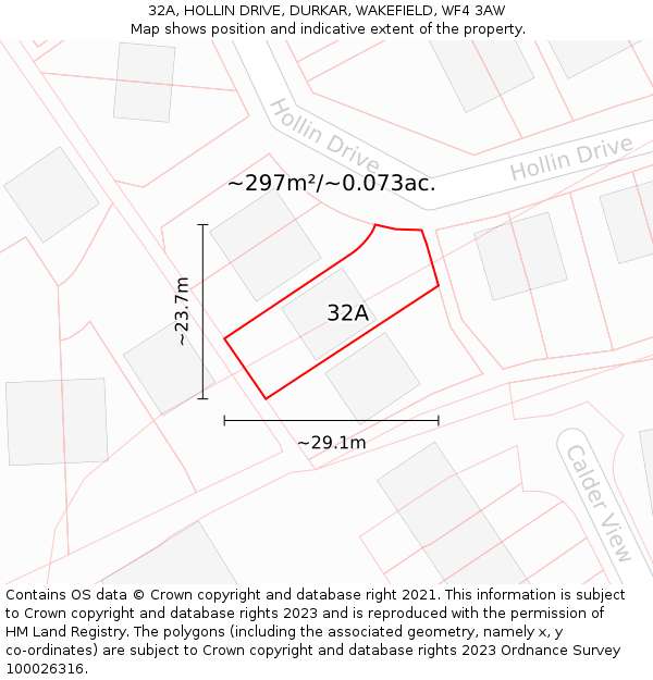 32A, HOLLIN DRIVE, DURKAR, WAKEFIELD, WF4 3AW: Plot and title map