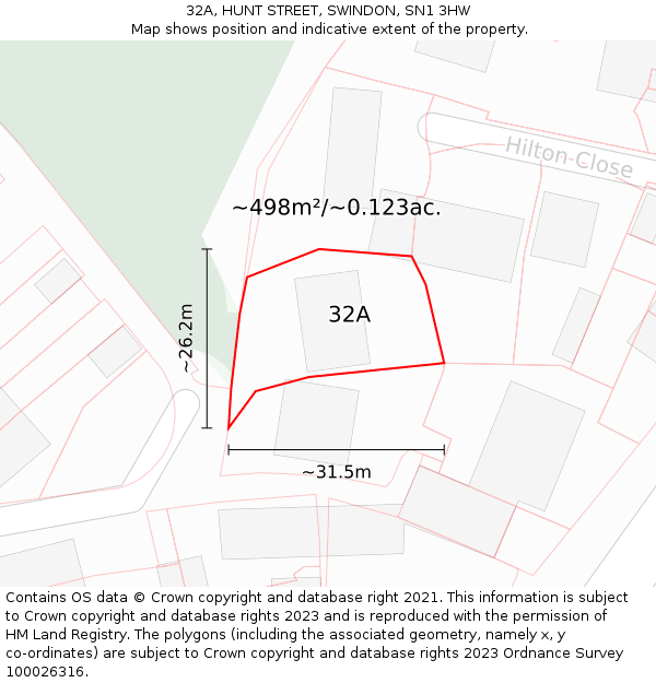 32A, HUNT STREET, SWINDON, SN1 3HW: Plot and title map