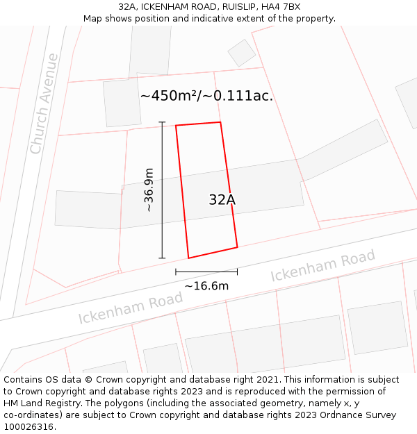 32A, ICKENHAM ROAD, RUISLIP, HA4 7BX: Plot and title map
