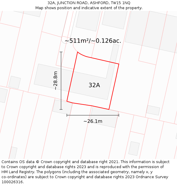 32A, JUNCTION ROAD, ASHFORD, TW15 1NQ: Plot and title map