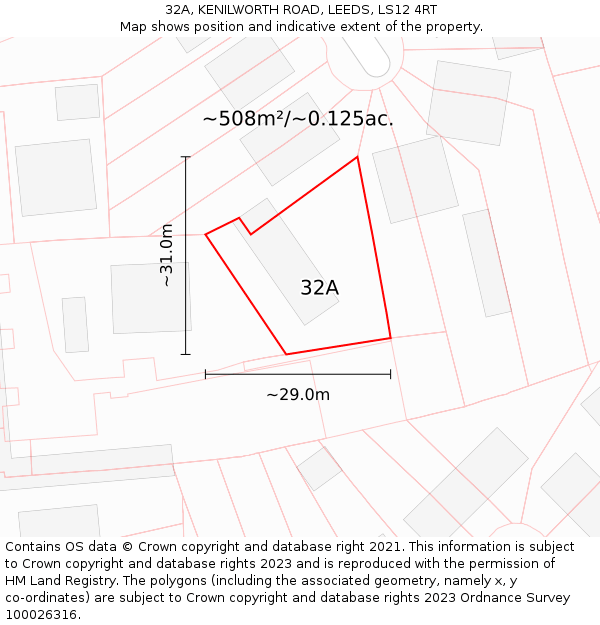 32A, KENILWORTH ROAD, LEEDS, LS12 4RT: Plot and title map
